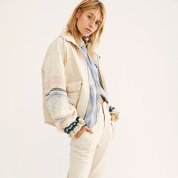 Free People Jackets & Blazers - Free People Loose Thoughts Ivory Denim Jacket S